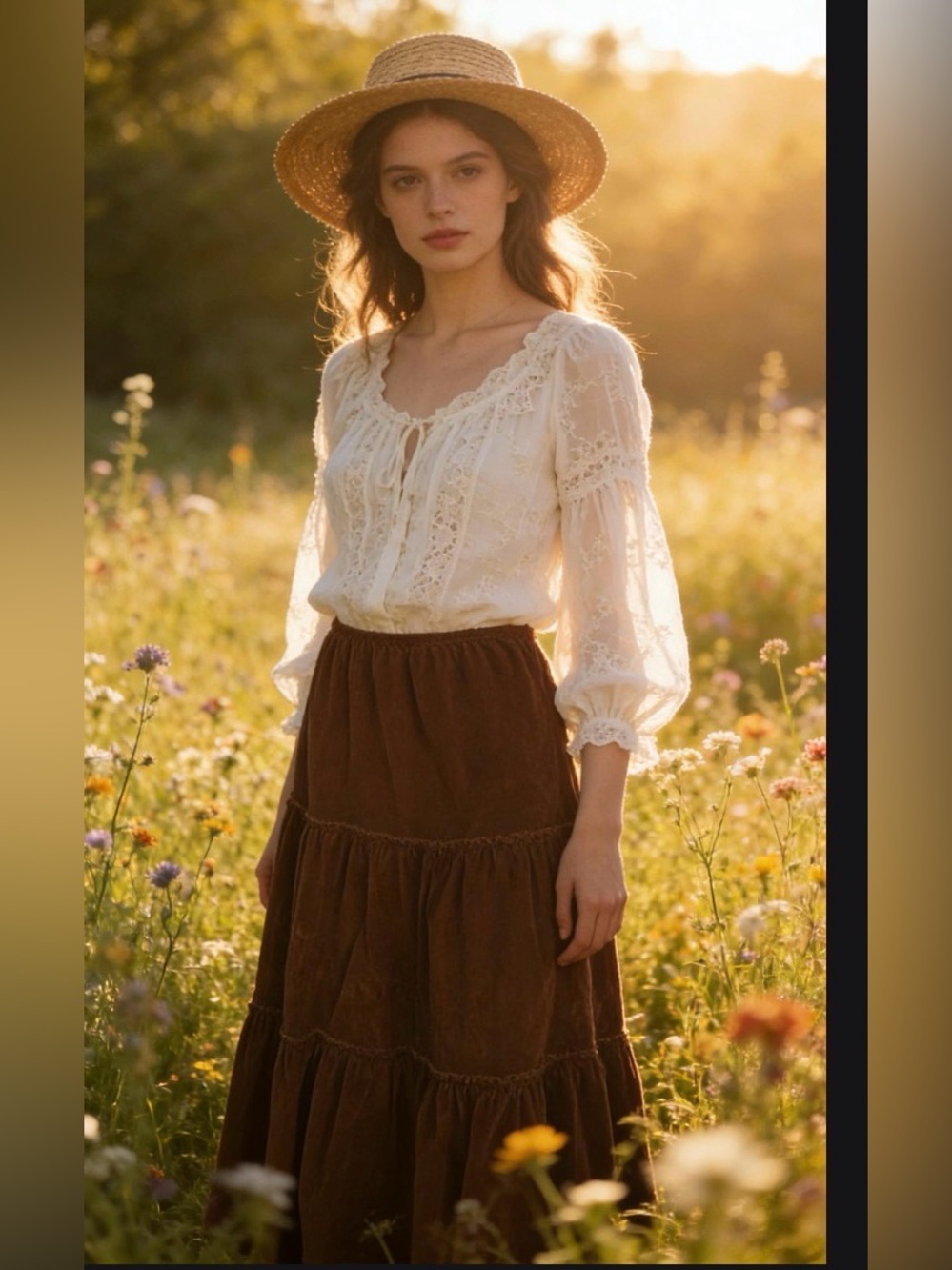 Prairie Corduroy pleated ruffle maxi skirt!